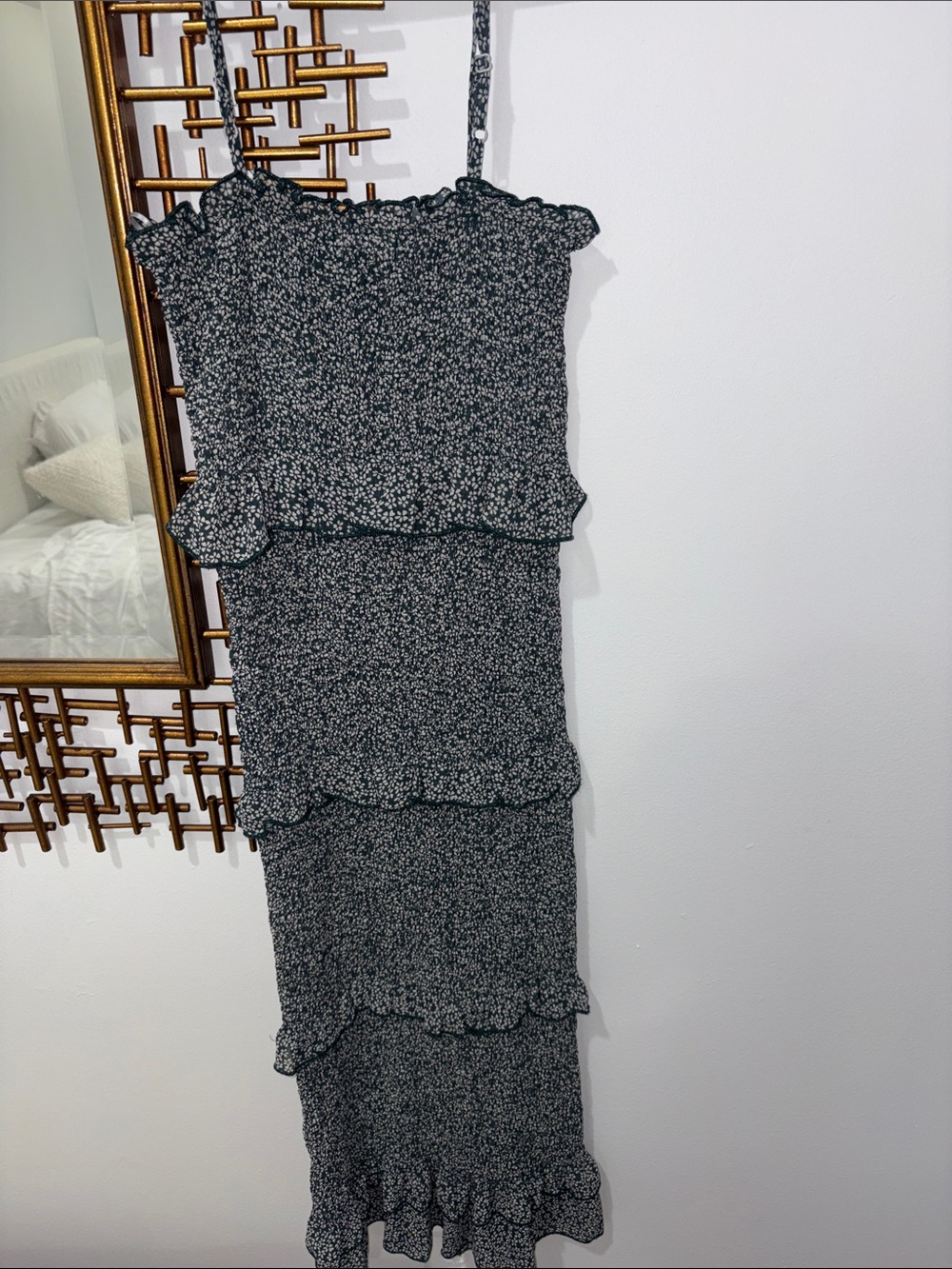 Reverse Black and White Floral Tiered Maxi Dress